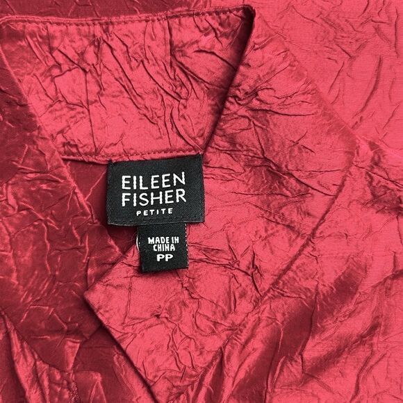 NWOT Eileen Fisher Vine Red Textured Silk Blouse Chinese Style Relaxed S petite - Picture 10 of 12